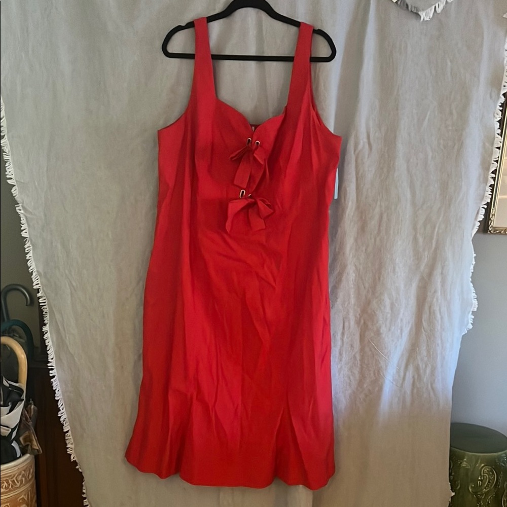 Red Sleeveless Dress with Bow Detail